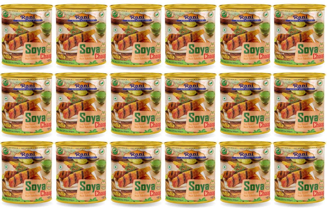 Rani Soya Chaap (Plant Based Protein) 30oz (1.875lbs) 850g, Pack of 18 ~ Easy Open Lid | All Natural | Vegan | No Colors | NON-GMO | Kosher | Indian Origin | Soy Based Meat Substitute