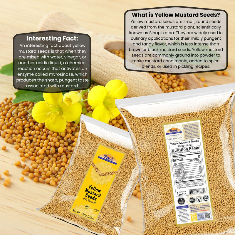 Rani Yellow Mustard Seeds Whole Spice 14oz (400g) ~ Ideal for Pickling, Dressing and Making Ground Mustard for Cooking, All Natural | Vegan | Gluten Friendly | NON-GMO | Kosher | Indian Origin