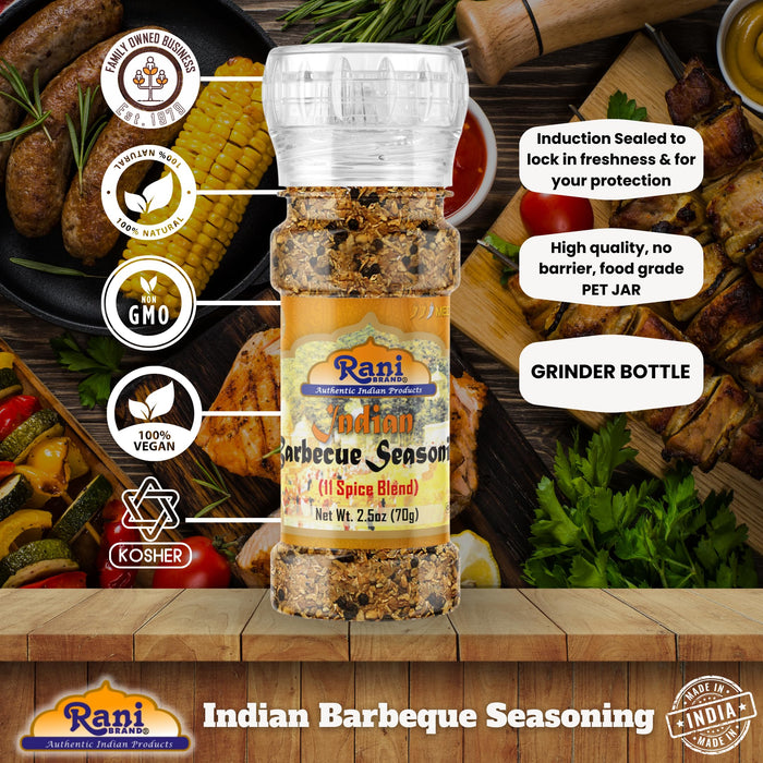 Rani Indian Barbeque Seasoning (11-Spice Blend) 2.5oz (70g) Grinder Bottle ~ All Natural | Salt-Free | Vegan | No Colors | Gluten Friendly | NON-GMO | Kosher | Indian Origin