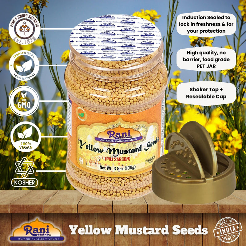 Rani Yellow Mustard Seeds Whole Spice 3.5oz (100g) Jar ~ Ideal for Pickling, Dressing and Making Ground Mustard for Cooking, All Natural | Vegan | Gluten Friendly | NON-GMO | Kosher | Indian Origin