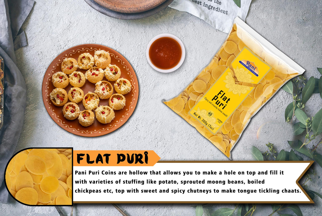 Rani Pani Puri Coins 7oz (200g) 80-85 Coins ~ Uncooked, Microwaveable wheat and Semolina Coins ~ All Natural | Vegan | NON-GMO | Kosher