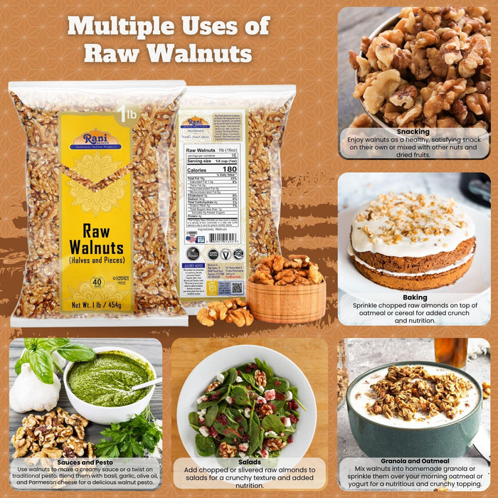 Rani Raw Walnuts, Halves and Pieces 16oz (1lb) 454g ~ All Natural | Kosher | Vegan | Gluten Friendly | Fresh Product of USA