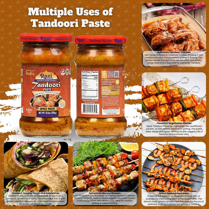 Rani Tandoori Paste (No Colors) 10.5oz (300g) Glass Jar ~ For Tandoori Chicken, Chicken Tikka, Paneer Tikka | All Natural | NON-GMO | Kosher | Vegan | Gluten Free | Indian Origin, Cooking Spice Paste