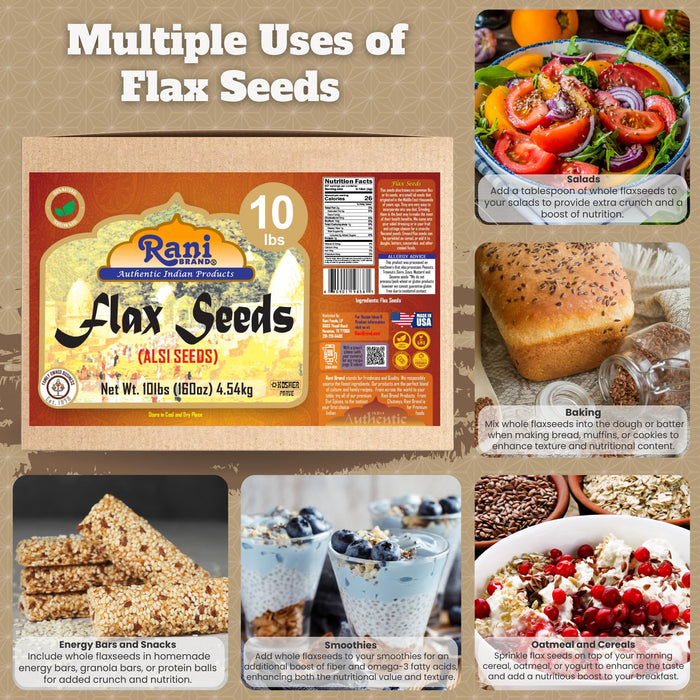 Rani Flax Seeds Whole Raw (Alsi, Linum usitatissimum) 160oz (10lbs) 4.54kg Bulk Box ~ All Natural | Gluten Friendly | Non-GMO | Kosher | Vegan | Indian Origin