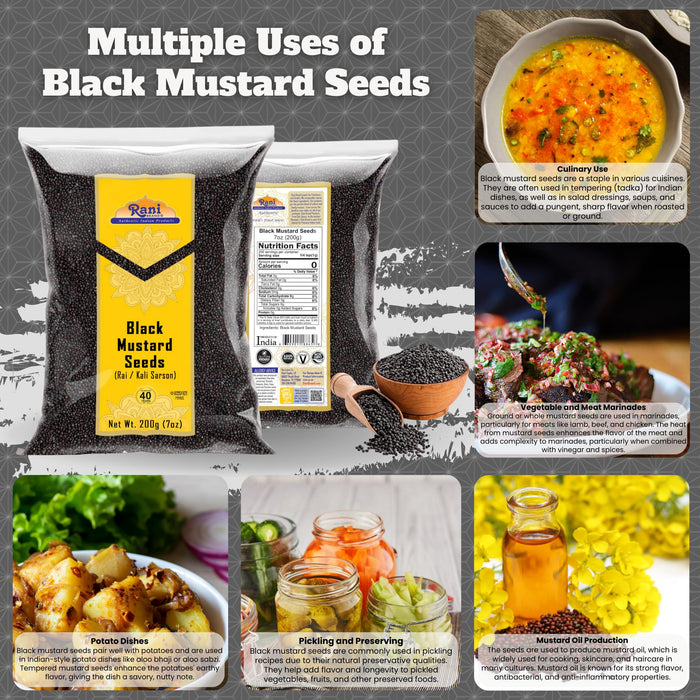 Rani Black Mustard Seeds Whole Spice (Kali Rai) 7oz (200g) ~ All Natural | Gluten Friendly | NON-GMO | Kosher | Vegan