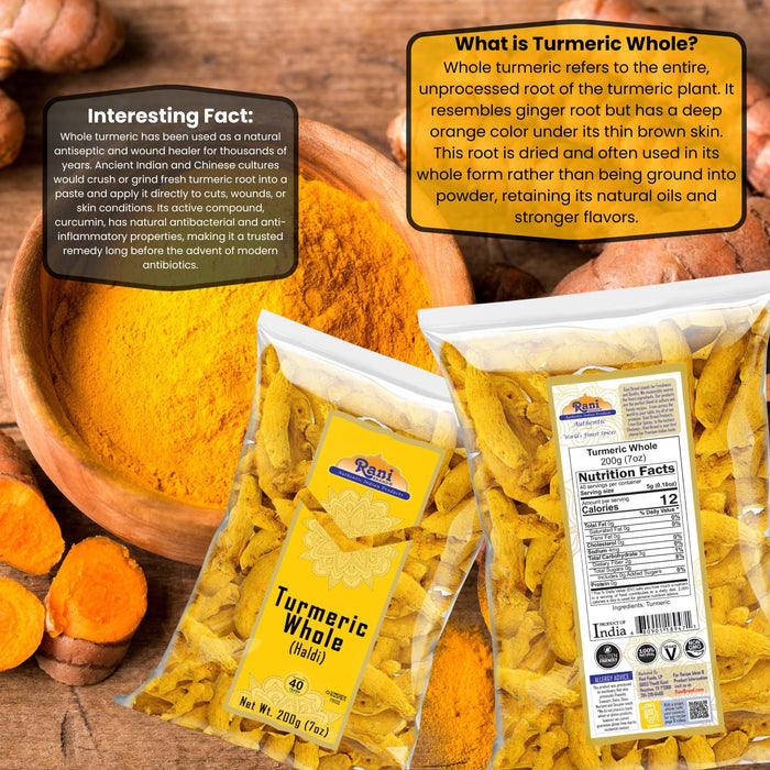 Rani Turmeric (Haldi) Root Whole Spice ~ Dried 7oz (200g) ~ All Natural | 100% Pure | Vegan | Gluten Friendly | NON-GMO | Kosher | Indian Origin