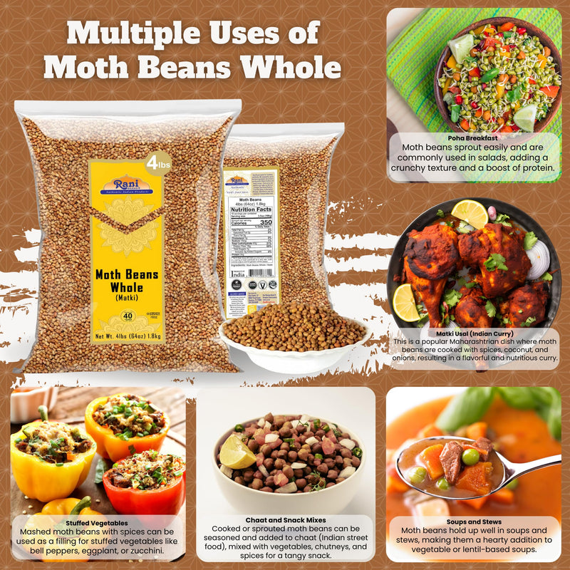 Rani Moth Beans Whole 64oz (4lbs) 1.81kg Bulk ~ All Natural | Gluten Friendly | Non-GMO | Kosher | Vegan | Indian Origin