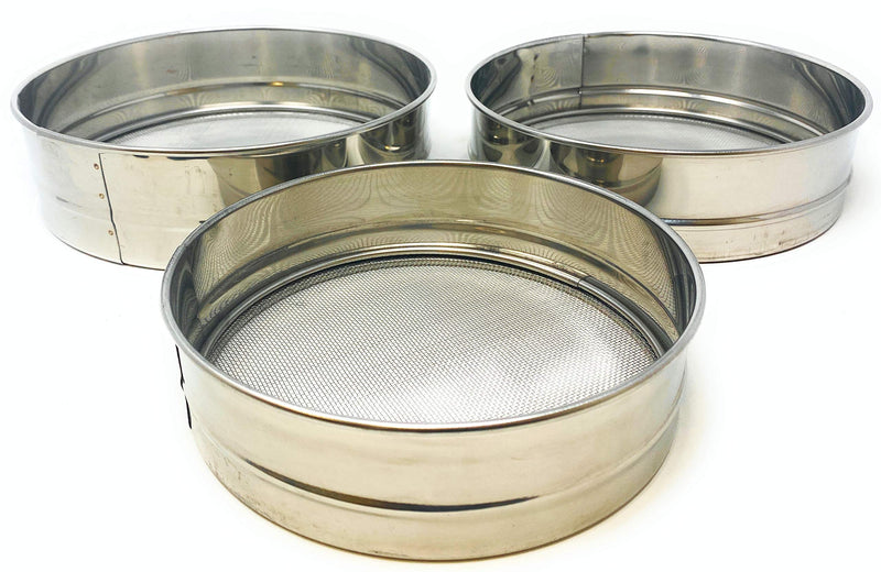 Stainless Steel Sieve ~ Set of 3 ~ for Flours, Seeds, Beans & Lentils - Sizes 6.7", 7.5", 8.25" by Rani Brand
