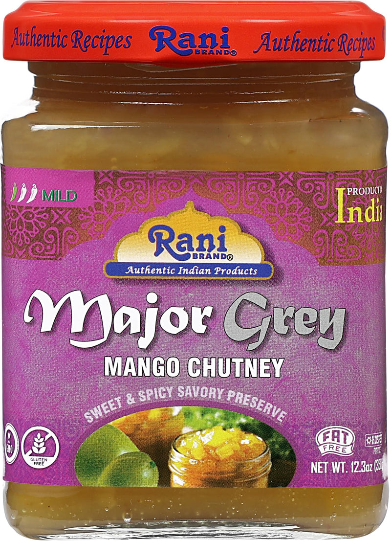 Rani Major Grey Mango Chutney (Indian Preserve) 12.3oz (350g) Glass Jar, Ready to eat, Vegan, Pack of 5+1 FREE ~ Gluten Free, All Natural, NON-GMO, Kosher