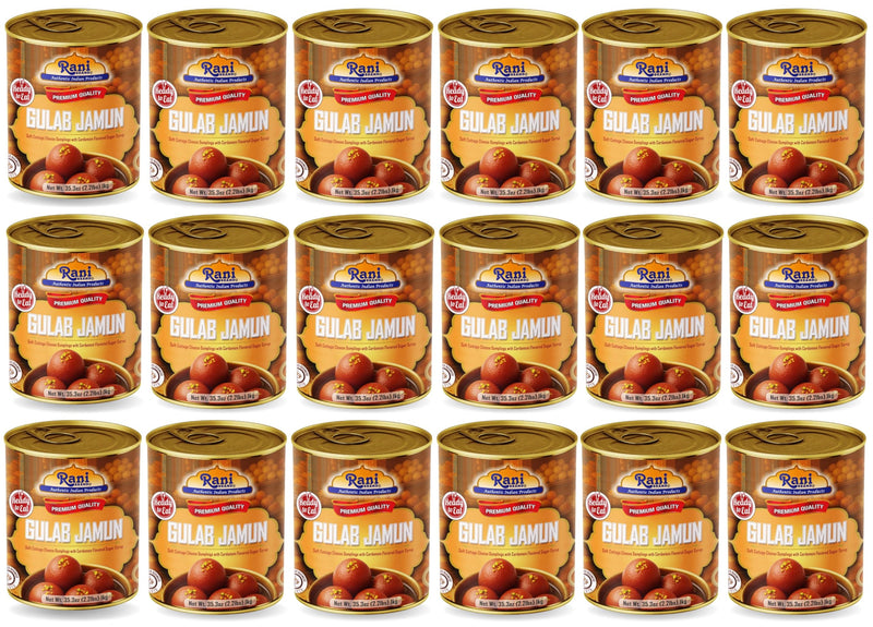 Rani Gulab Jamun Round (w/ Cardamom Flavored Sugar Syrup) 35.3oz (2.2lbs) 1kg Pack of 18, Approximately 14 pieces, Easy Open Lid ~ Ready to eat | Non-GMO | Kosher | Indian Origin