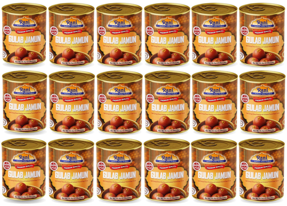 Rani Gulab Jamun Round (w/ Cardamom Flavored Sugar Syrup) 35.3oz (2.2lbs) 1kg Pack of 18, Approximately 14 pieces, Easy Open Lid ~ Ready to eat | Non-GMO | Kosher | Indian Origin