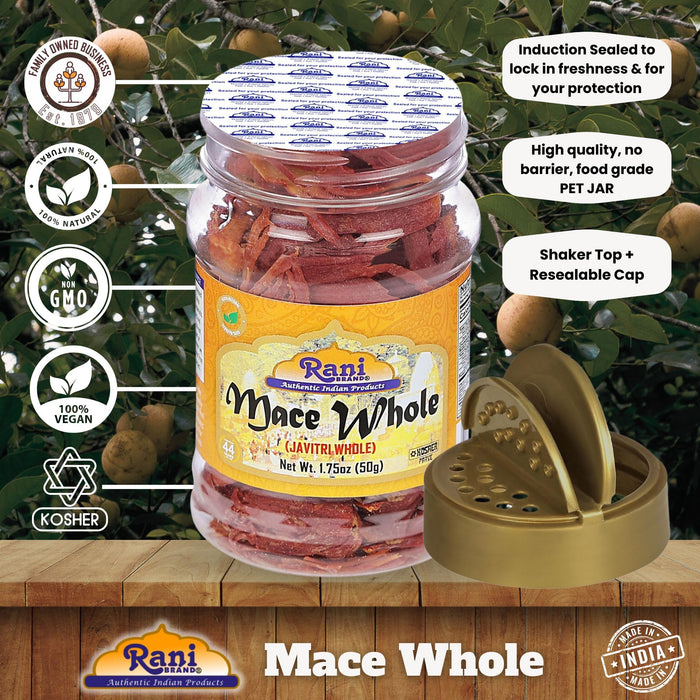 Rani Mace Whole (Javathri), Spice 1.75oz (50g) PET Jar ~ All Natural | Vegan | Gluten Friendly | NON-GMO | Kosher | Indian Origin