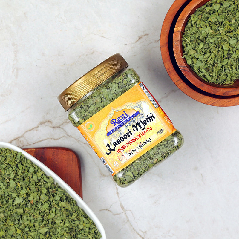 Rani Fenugreek Leaves Dried, All Natural (Kasoori Methi) 3.5oz (100g) PET Jar ~ All Natural | Gluten Friendly | Non-GMO | Kosher | Vegan