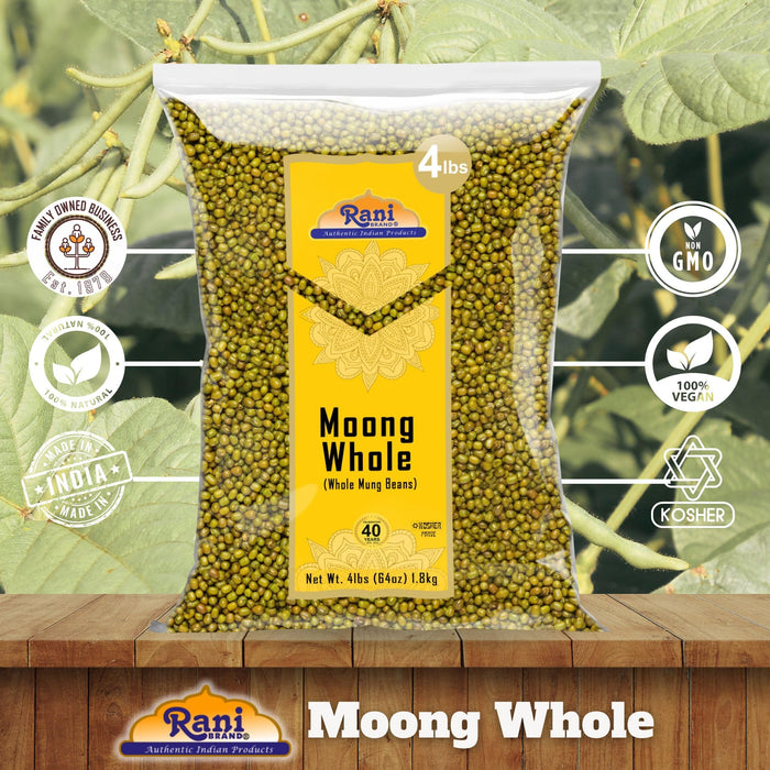 Rani Moong Whole (Whole Mung Beans with skin) Indian Lentils, 64oz (4lbs) 1.81kg ~ All Natural | NON-GMO | Kosher | Vegan | Indian Origin