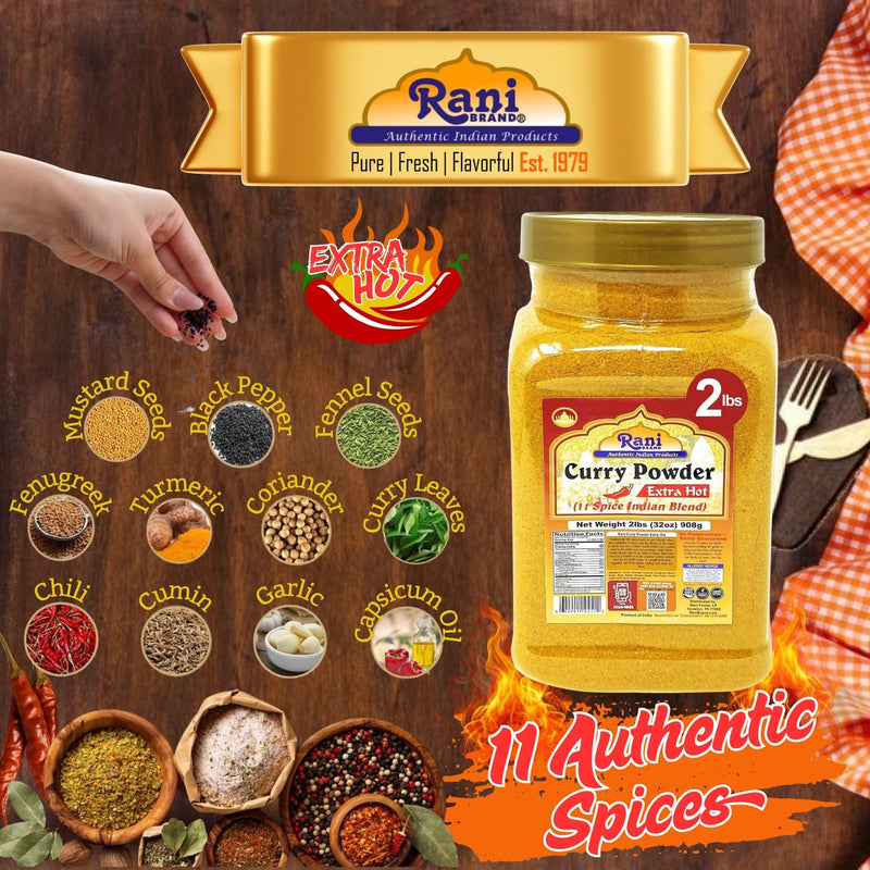 Rani Curry Powder EXTRA HOT Natural 11-Spice Blend 32oz (2lbs) 908g PET Jar ~ Salt Free | Vegan | Gluten Friendly | NON-GMO | Kosher