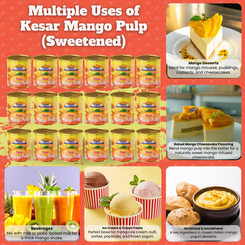 Rani Mango Pulp Puree (Makes Mango Lassi Shakes) Kesar Sweetened 30oz (1.875lbs) 850g Pack of 18 ~ Kosher | All Natural | NON-GMO | Vegan | No colors | Gluten Friendly | Indian Origin
