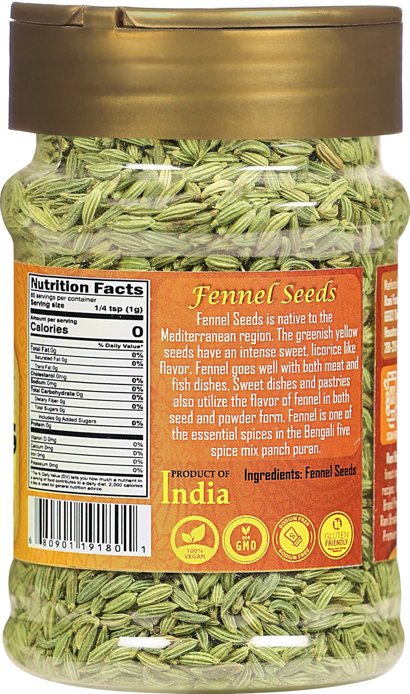 Rani Fennel Seeds (Saunf Sabut) Whole Spice 3oz (85g) PET Jar ~ All Natural | Gluten Friendly | NON-GMO | Kosher | Vegan | Indian Origin