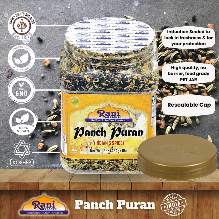 Rani Panch Puran (5 Spice) 16oz (1lb) 454g PET Jar ~ All Natural | Vegan | Gluten Friendly | NON-GMO | Kosher |  Indian Origin (Equal Blend of Fenugreek, Mustard, Kalonji/Nigella, Fennel and Cumin)