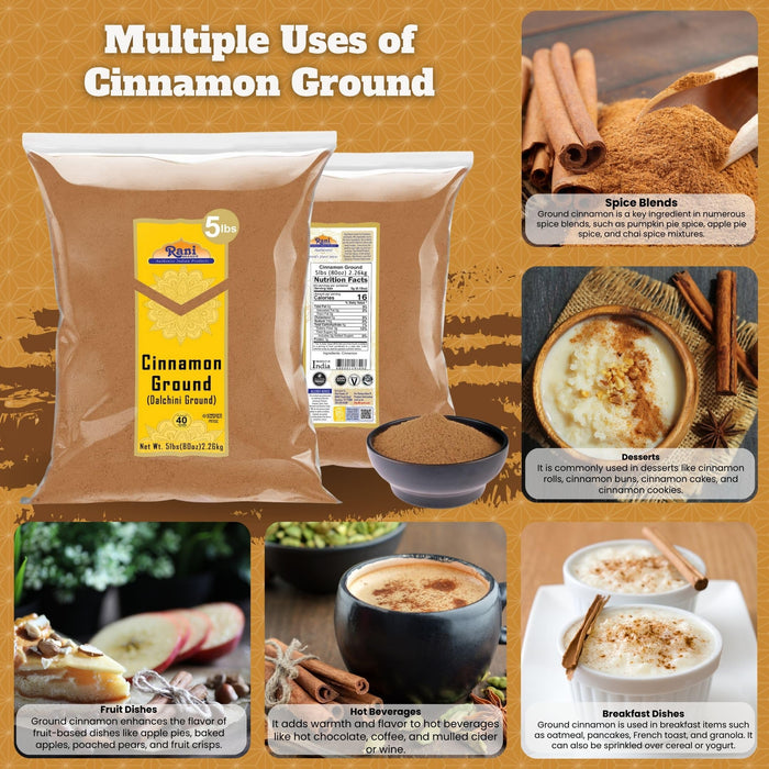 Rani Cinnamon Powder (Ground) Spice 80oz (5lbs) 2.27kg Bulk ~ All Natural | Salt-Free | Vegan | No Colors | Gluten Friendly | NON-GMO | Kosher