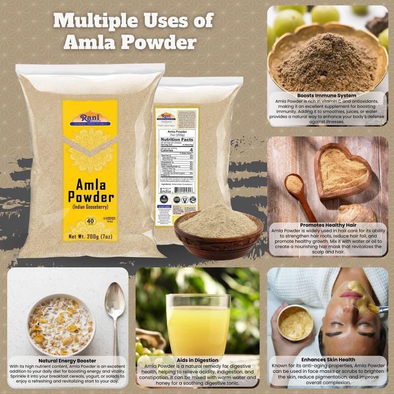 Rani Amla Powder (Indian Gooseberry) 7oz (200g) ~ All Natural | No Color | Gluten Friendly | Vegan | NON-GMO | Kosher | No Salt or fillers | Indian Origin