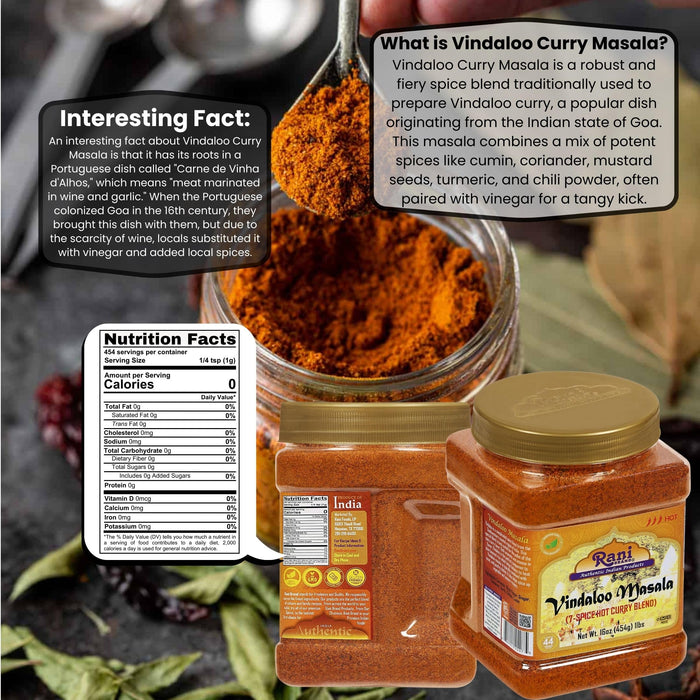 Rani Vindaloo Curry Masala Natural Indian Spice Blend 16oz (1lb) 454g PET Jar ~ Salt Free | Vegan | Gluten Friendly | NON-GMO | Kosher | No colors