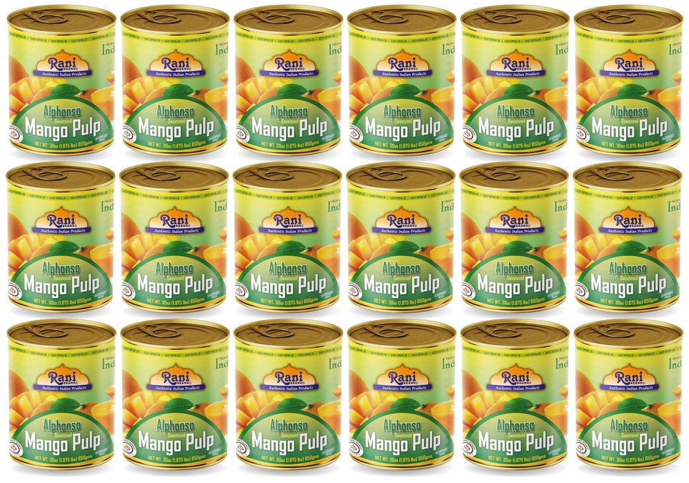 Rani Mango Pulp Puree (Makes Mango Lassi Shakes) Alphonso Sweetened 30oz (1.875lbs) 850g Pack of 18 ~ Kosher | All Natural | NON-GMO | Vegan | No colors | Gluten Friendly | Indian Origin