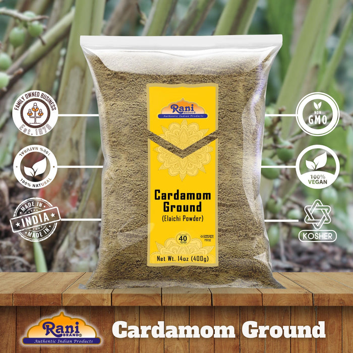 Rani Cardamom (Elachi) Ground, Powder Indian Spice 14oz (400g) ~ All Natural | No Color Added | Gluten Friendly | Vegan | NON-GMO | Kosher | No Salt or Fillers