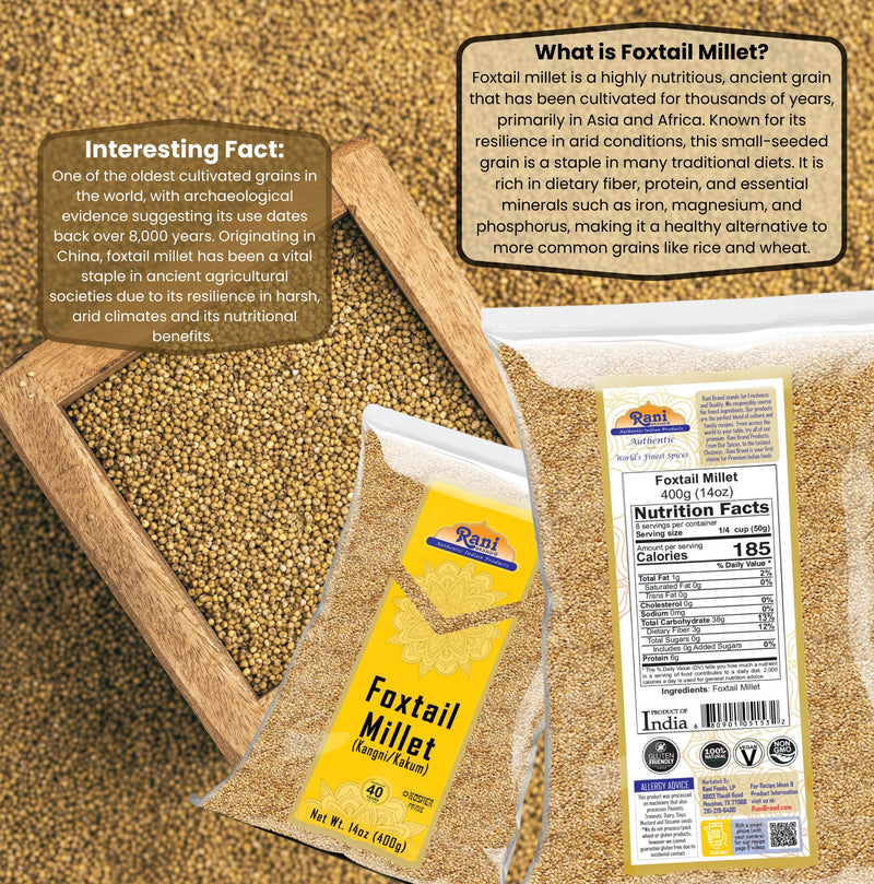 Rani Foxtail Millet Polished (Setaria italica) Ancient Grains 400g (14oz) ~ All Natural | Gluten Friendly | NON-GMO | Kosher | Vegan | Indian Origin