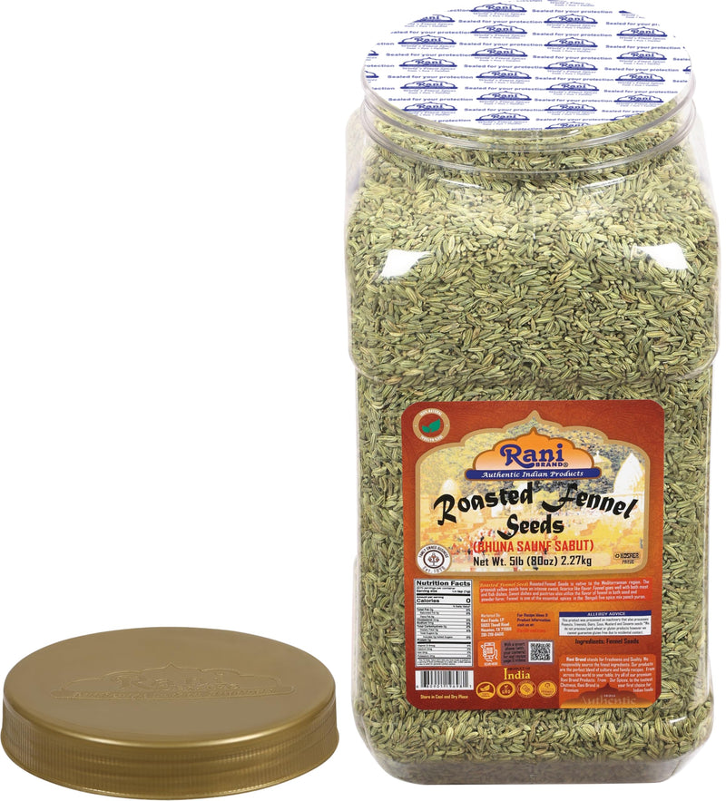 Rani Roasted Fennel Seeds (Bhuna Saunf Sabut) Whole Spice 80oz (5lbs) 2.27kg Bulk PET Jar ~ All Natural | Gluten Friendly | NON-GMO | Kosher | Vegan | Indian Origin