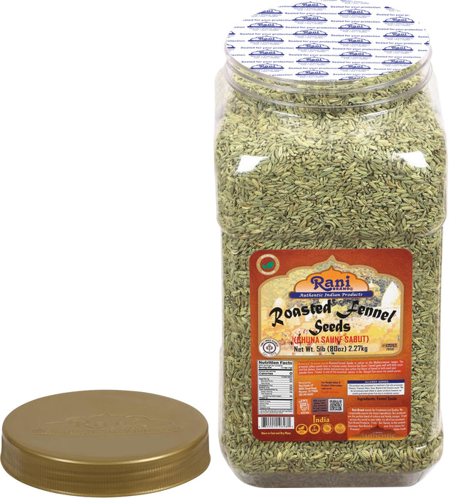 Rani Roasted Fennel Seeds (Bhuna Saunf Sabut) Whole Spice 80oz (5lbs) 2.27kg Bulk PET Jar ~ All Natural | Gluten Friendly | NON-GMO | Kosher | Vegan | Indian Origin
