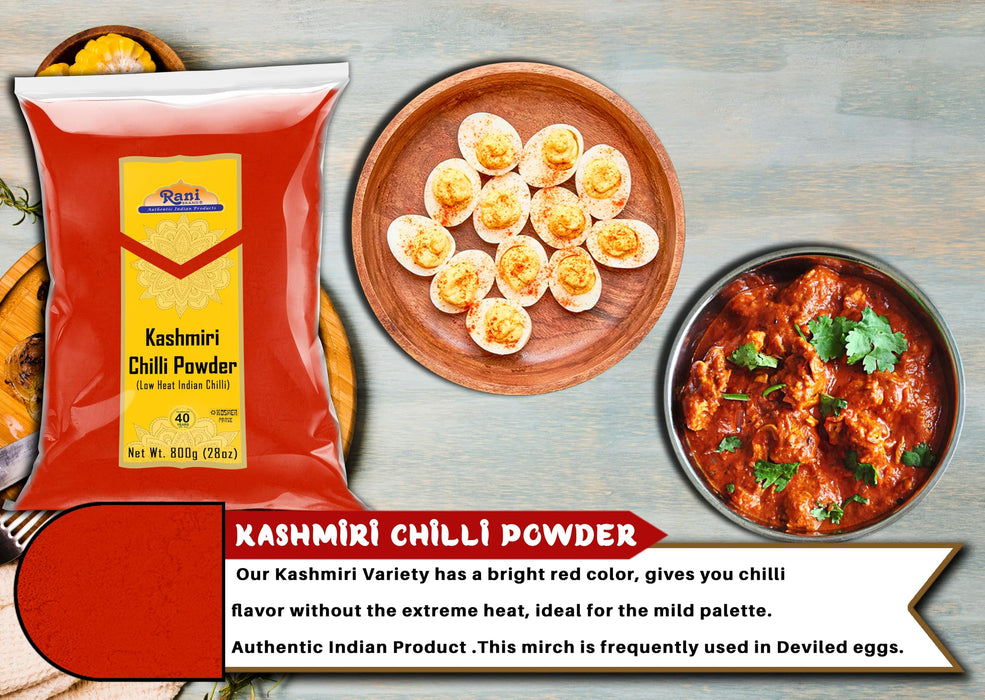 Rani Kashmiri Chilli Powder (Deggi Mirch, Low Heat) Ground Indian Spice 28oz (800g) ~ All Natural | Salt-Free | Vegan | Gluten Friendly | NON-GMO | Kosher | Perfect for Deviled Eggs & Other Low Heat Dishes