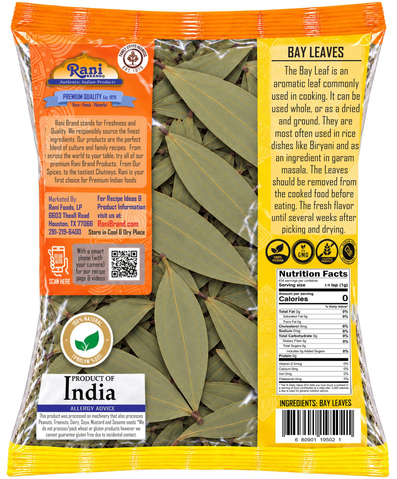 Rani Bay Leaf (Leaves) Whole Spice Hand Selected Extra Large 16oz (1lb) 454g Poly ~ All Natural | Gluten Friendly | NON-GMO | Kosher | Vegan | Indian Origin