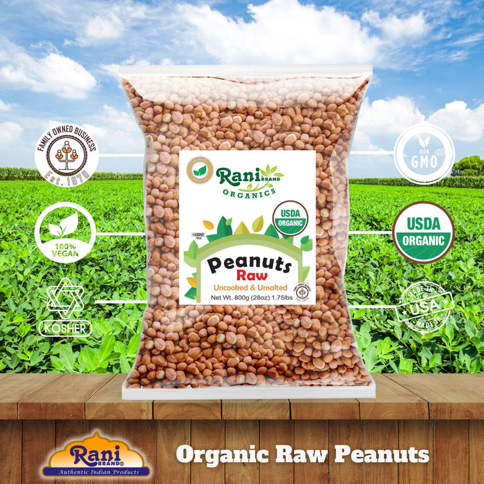 Rani Organic Peanuts, Raw Whole With Skin (uncooked, unsalted) 28oz (800g) ~ All Natural | Vegan | Gluten Friendly | Fresh Product of USA | USDA Certified Organic ~ Spanish Grade Groundnut / Red-skin