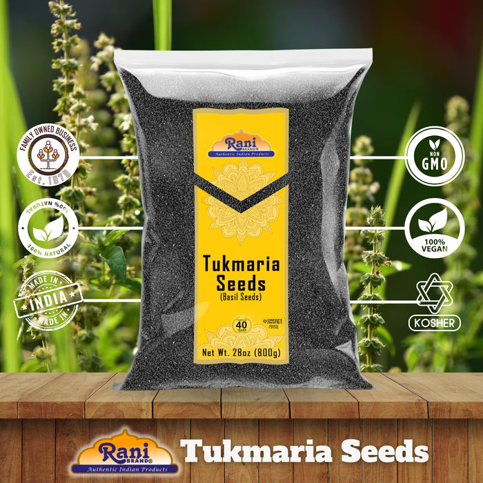 Rani Tukmaria (Holy Basil Seeds) 28oz (800g) Used for Falooda/Sabja Dessert, Spice & Ayurveda Herbal ~ All Natural | Gluten Friendly | NON-GMO | Kosher | Vegan | Indian Origin