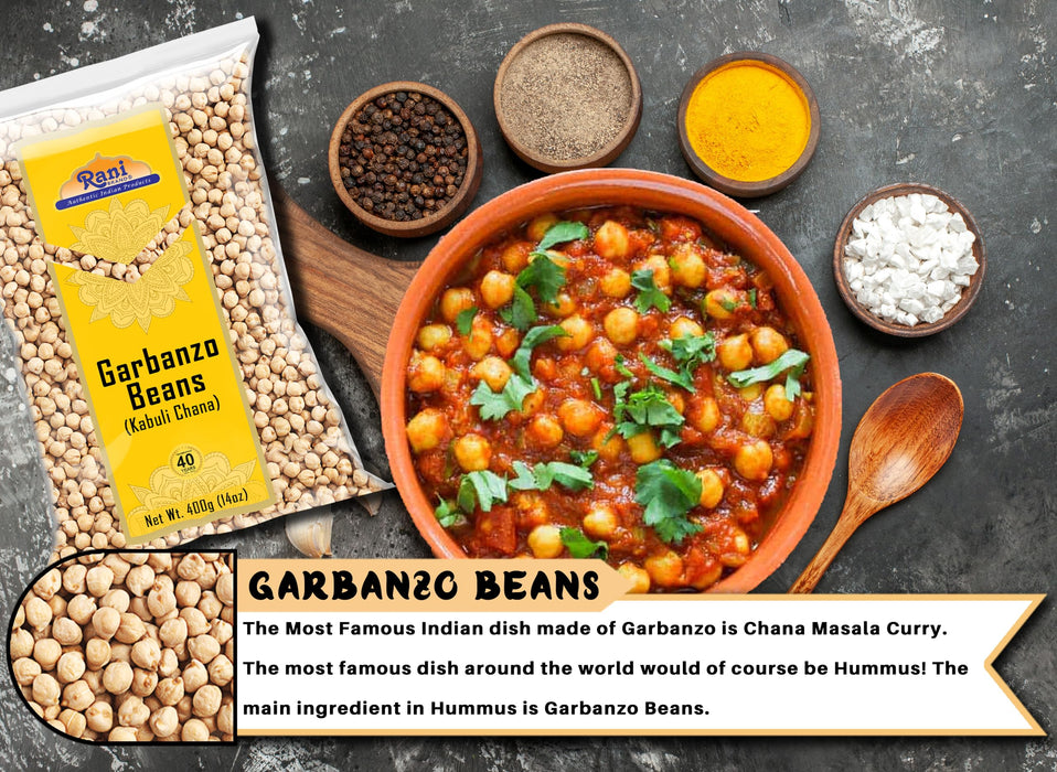 Rani Garbanzo Beans (Kabuli Chana) 14oz (400g) ~ All Natural | Vegan | Gluten Friendly | NON-GMO | Kosher | Indian Origin