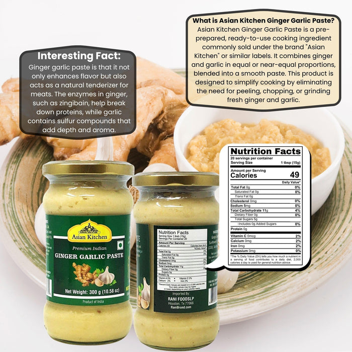 Asian Kitchen Ginger-Garlic Cooking Paste 10.58oz (300g) ~ Vegan | Glass Jar | Gluten Free | NON-GMO | No Colors | Indian Origin