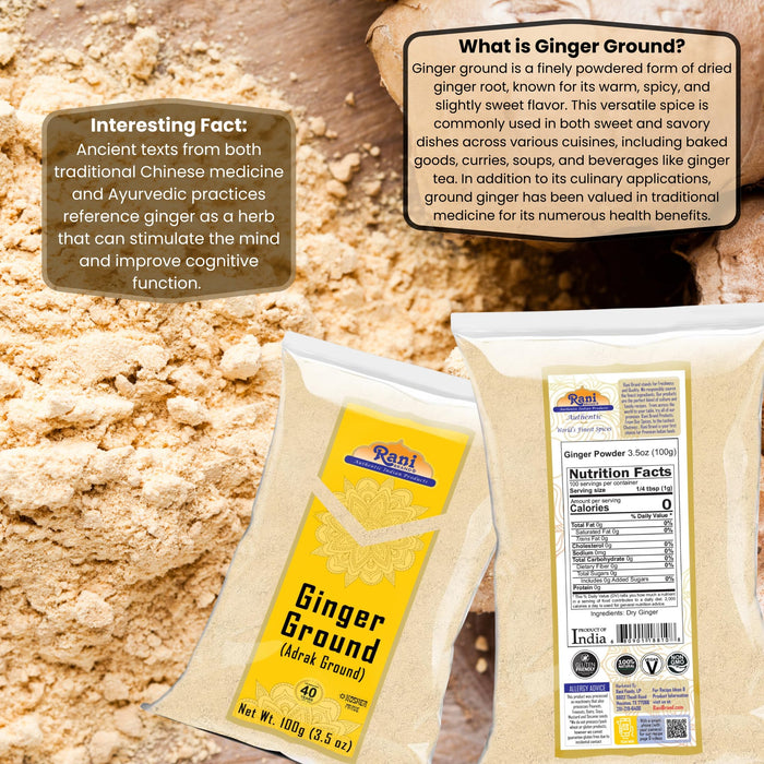 Rani Ginger (Adarak) Powder Ground, Spice 3.5oz (100g) ~ Natural | Vegan | Gluten Friendly | NON-GMO | Kosher | Indian Origin