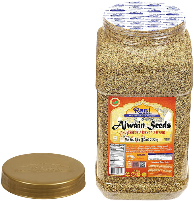 Rani Ajwain Seeds (Carom Bishops Weed) Spice Whole 80oz (5lbs) 2.27kg Bulk PET Jar ~ All Natural | Vegan | Gluten Friendly | NON-GMO | Kosher | Indian Origin
