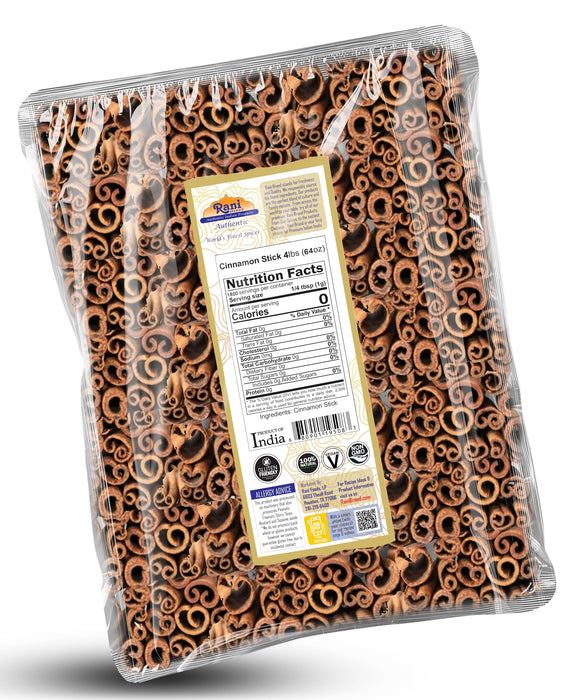 Rani Cinnamon Sticks 64oz (4lbs) 1.81kg ~ 350-400 Sticks 3 Inches in Length Cassia Round ~ All Natural | Vegan | No Color | Gluten Friendly | NON-GMO | Kosher