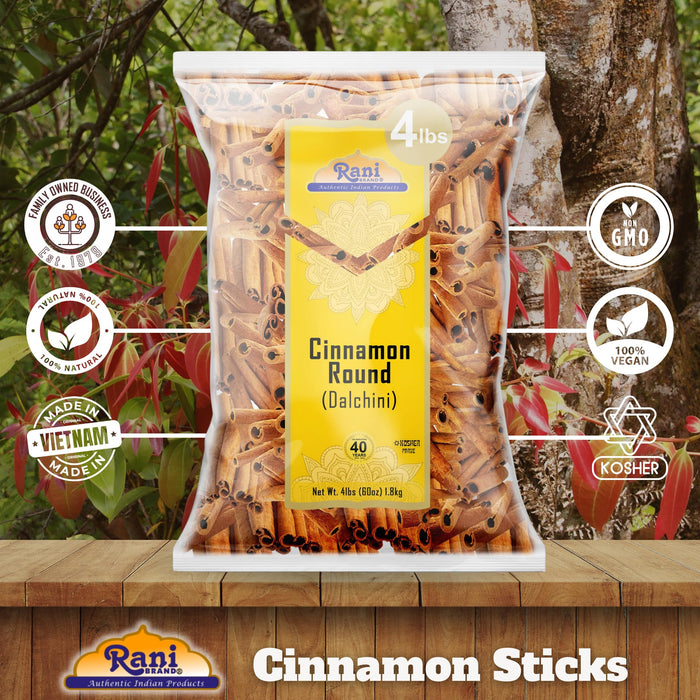 Rani Cinnamon Sticks 64oz (4lbs) 1.81kg ~ 350-400 Sticks 3 Inches in Length Cassia Round ~ All Natural | Vegan | No Color | Gluten Friendly | NON-GMO | Kosher