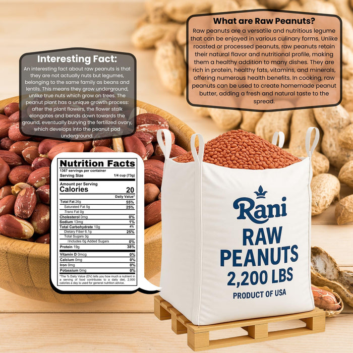 Rani Peanuts, Raw Whole With Skin (uncooked, unsalted) 2200lbs (35200oz) 998kg Super Sack ~ All Natural | Vegan | Gluten Friendly | Fresh Product of USA ~ Spanish Grade Groundnut/Red-skin