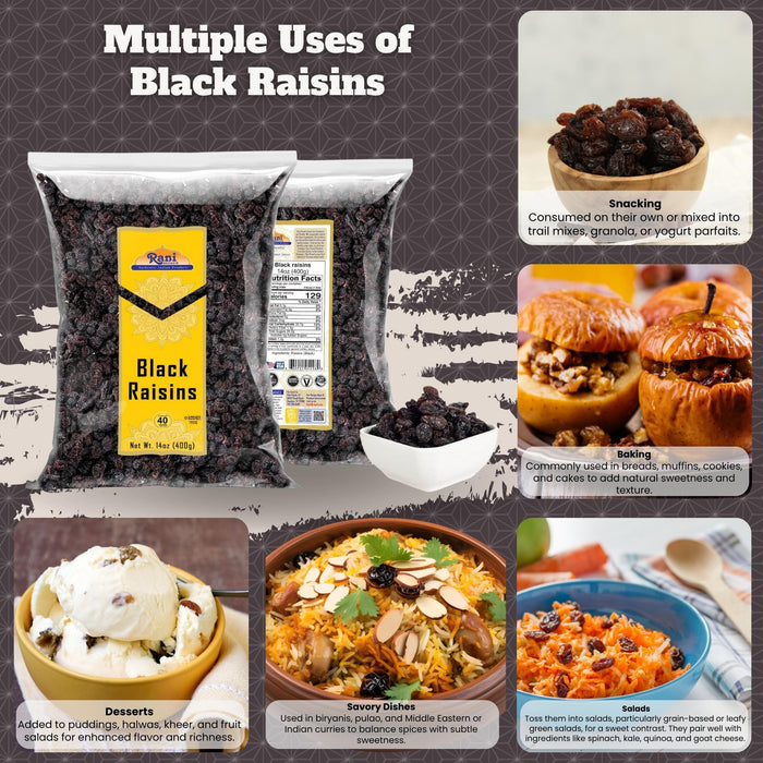 Rani Black Raisins 14oz (400g) ~ All Natural | Gluten Friendly | Non-GMO | Kosher | Vegan | Product of USA