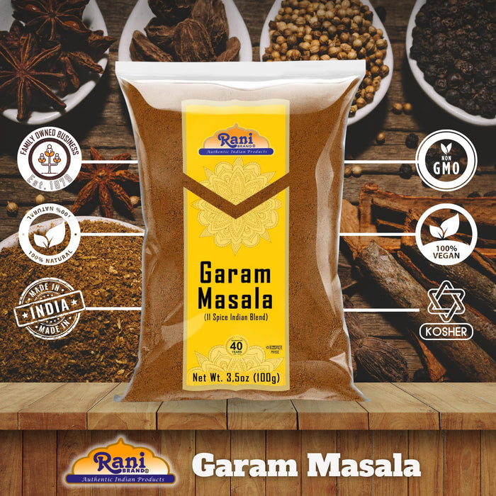 Rani Garam Masala Indian 11-Spice Blend 3.5oz (100g) ~ All Natural, Salt-Free | Vegan | No Colors | Gluten Friendly | NON-GMO | Kosher | Indian Origin