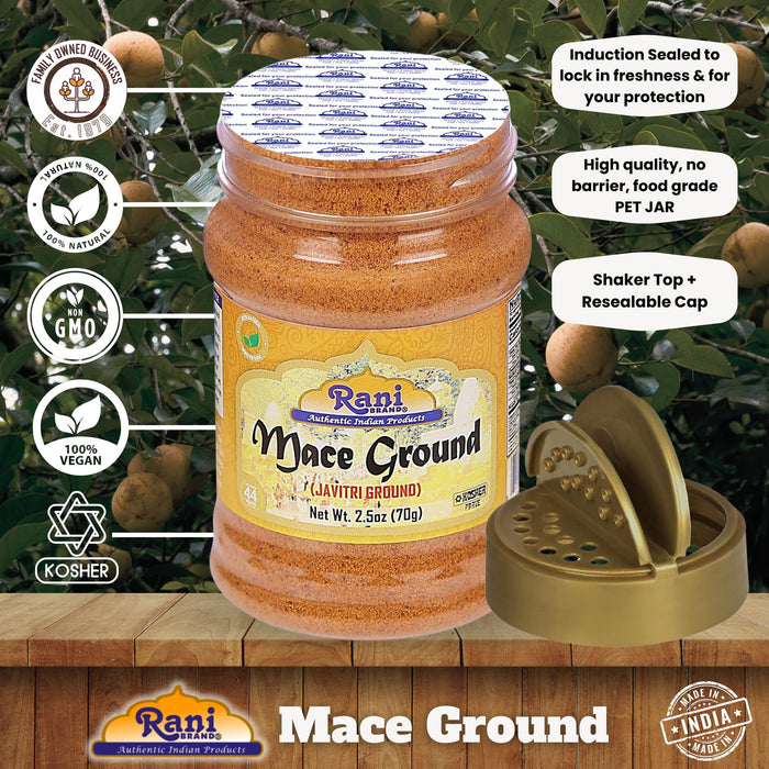 Rani Mace Ground (Javathri) Powder, Spice 2.5oz (70g) PET Jar ~ All Natural | Vegan | Gluten Friendly | NON-GMO | Kosher | Indian Origin