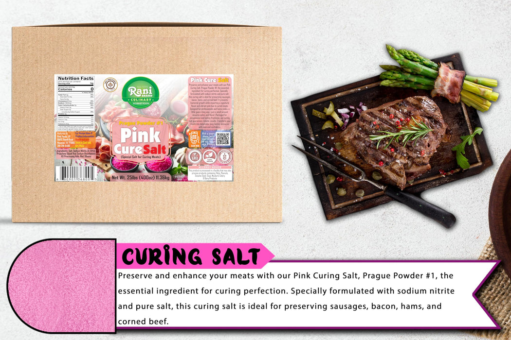 Rani Pink Cure Salt (Special Salt for Curing Meats) 400oz (25lbs) 11.36kg Bulk Box ~ All Natural | Gluten Friendly | NON-GMO | Kosher | Vegan | Indian Origin