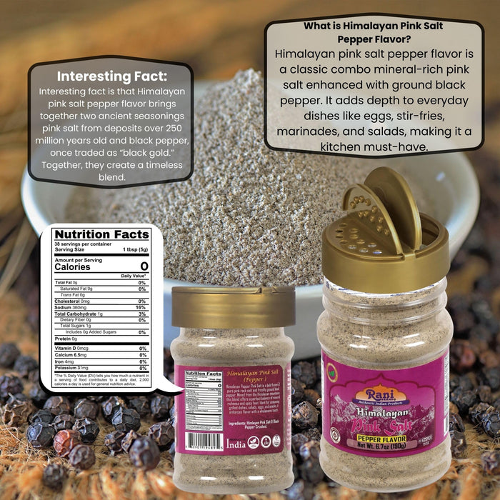 Rani Himalayan Pink Salt Pepper Flavor (84 Essential Trace Minerals) 6.7oz (190g) PET Jar ~ All Natural | Vegan | Gluten Friendly | NON-GMO | Indian Origin