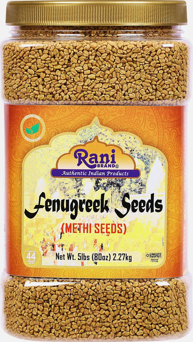 Rani Fenugreek (Methi) Seeds Whole 80oz (5lbs) 2.27kg Bulk PET Jar, Trigonella foenum graecum ~ All Natural | Vegan | Gluten Friendly | Non-GMO | Kosher | Indian Origin, Used in Cooking & Ayurvedic