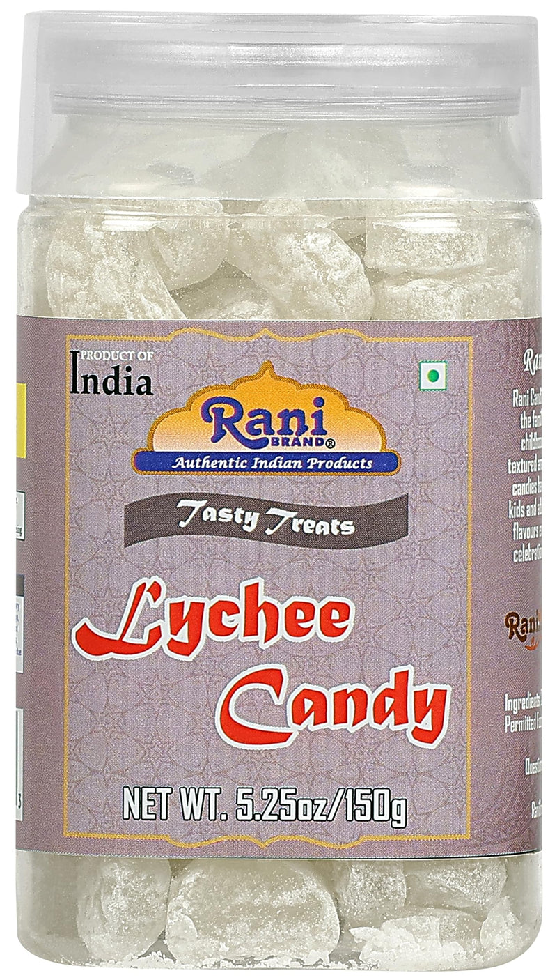 Rani Lychee Candy 5.25oz (150g) Vacuum Sealed, Easy Open Top, Resealable Container ~ Indian Tasty Treats | Vegan | Gluten Friendly | NON-GMO | Indian Origin