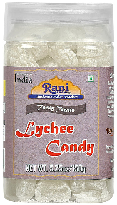 Rani Lychee Candy 5.25oz (150g) Vacuum Sealed, Easy Open Top, Resealable Container ~ Indian Tasty Treats | Vegan | Gluten Friendly | NON-GMO | Indian Origin