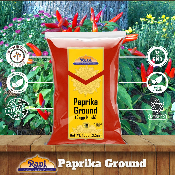 Rani Paprika (Deggi Mirch, Low Heat, Low Heat) Spice Powder, Ground 3.5oz (100g) ~ All Natural, Salt-Free | Vegan | No Colors | Gluten Friendly | NON-GMO | Kosher | Indian Origin